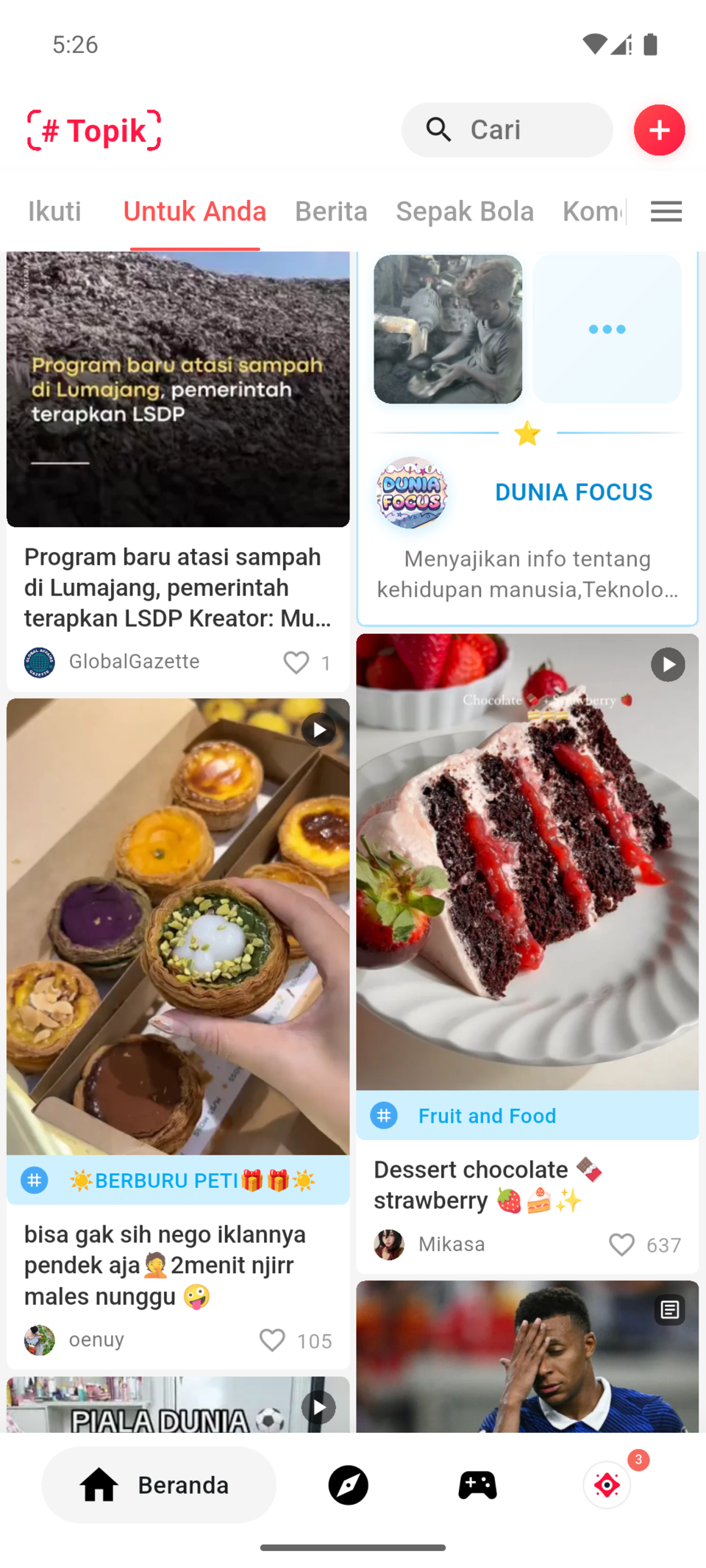 Feed inicial do FOCUS com vídeos e posts da comunidade